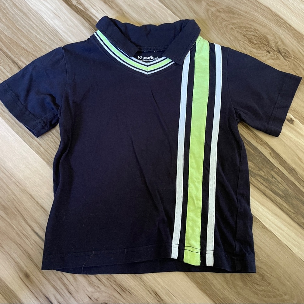 Kitestrings by Hartstrings Short Sleeve Polo Black w Bright Green Stripe…